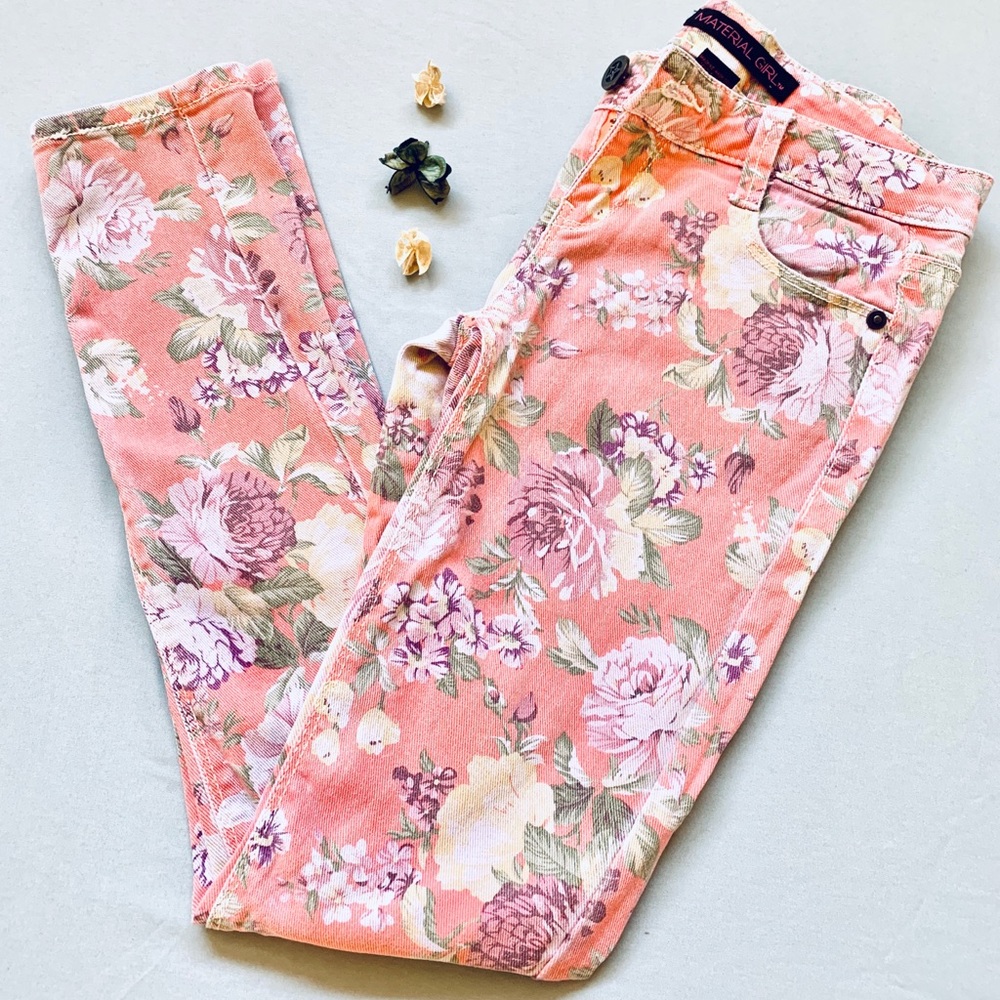 *LIKE NEW Material Girl Coral & Floral Print Denim